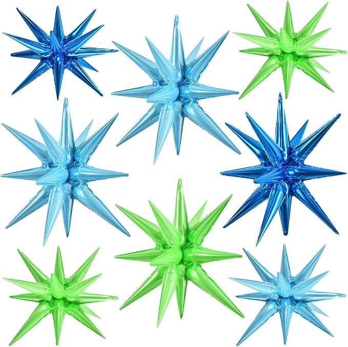 TONIFUL 8 Pcs Blue and Green Explosion Star Foil Balloon Party Decoration | 22 by TONIFUL