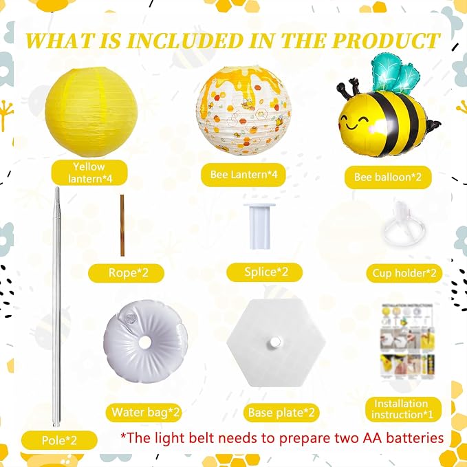 Bee Balloon Stand & Paper Lantern 2 Sets 5.5ft Bees-themed party decoration | - Image 2