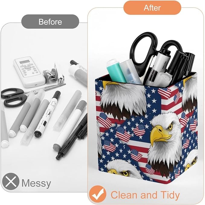 Pen Holder, PU Leather Pen Organizer American Flag And Bald Eagle - Image 3