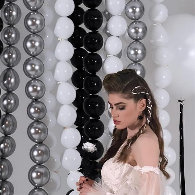 90PCS Black White and Silver Linking Balloons, Wedding Birthday Baby Shower - Image 4