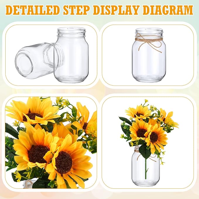 XunYee 10 Set Mason Jars for Centerpieces, Sunflower | Mason Jar Flower Vases - Image 3