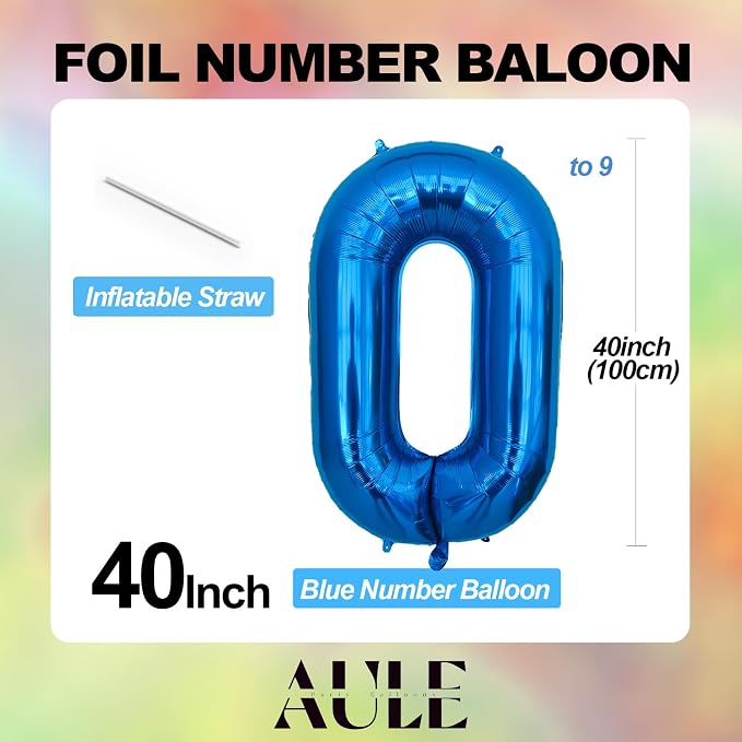 AULE 40 Inch 4 Blue Balloon Number Foil 0-9 Birthday Big Numbers | Birthday - Image 5