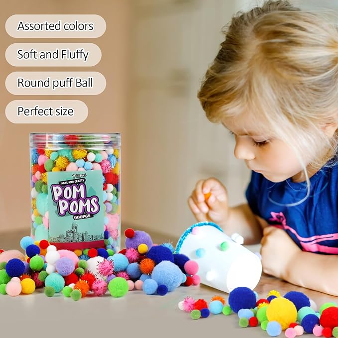 Phinus 900 PCS Pom Poms, Soft and Fluffy Craft Pom Poms, - Image 4