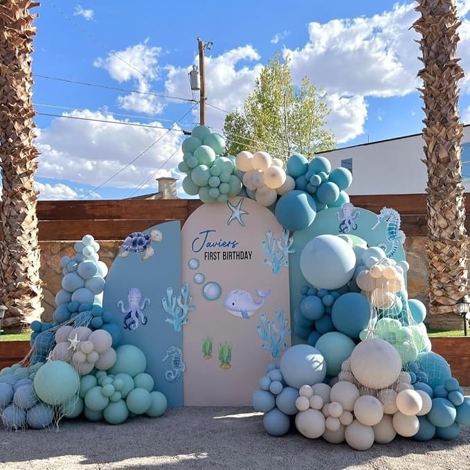 Under The Sea Balloons, Baby Light Green Sand White Latex Balloon - Image 5
