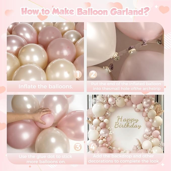 Boho Dusty Pink Balloon Arch Garland Kit 153pcs, Double Stuffed White Pearl - Image 4