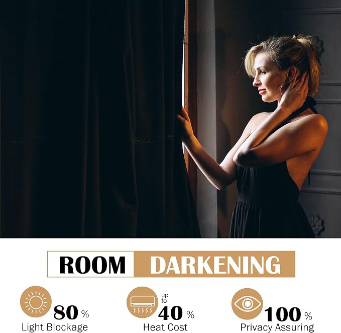 Beauoop Velvet Curtains for Bedroom Living Room Black 52x84 2 Panels | Soft - Image 4