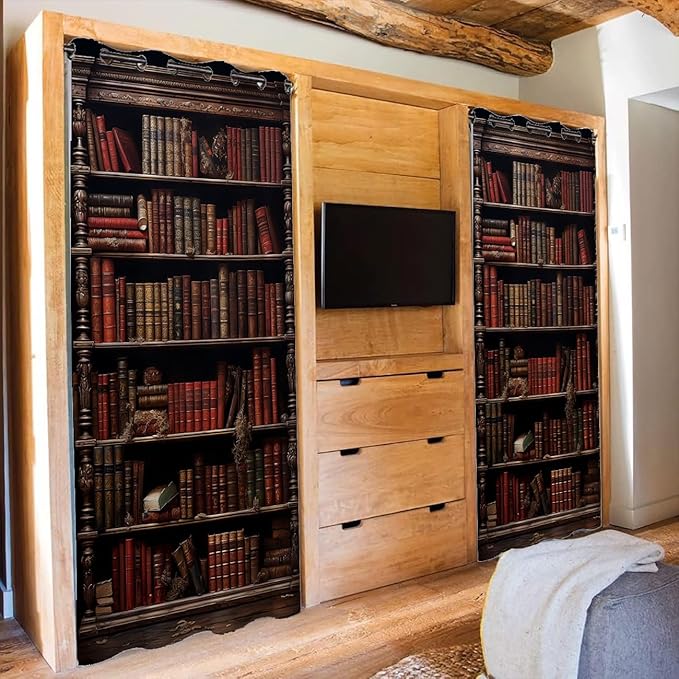 Library Bookshelf Door Curtain, Vintage Educational Bookcase Room Darkening - Image 4