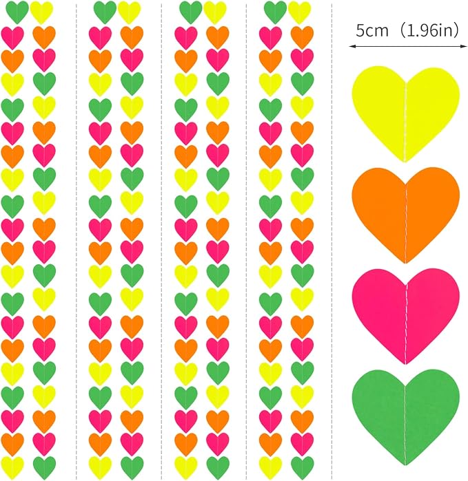 UV Neon Party Decorations Valentines-Day Heart-Garland - 52ft Glow in The Dark - Image 2