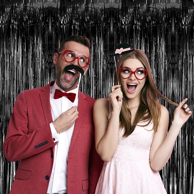 20 Pack Black Party Streamers Backdrop Tinsel Foil Fringe Curtains Halloween - Image 6