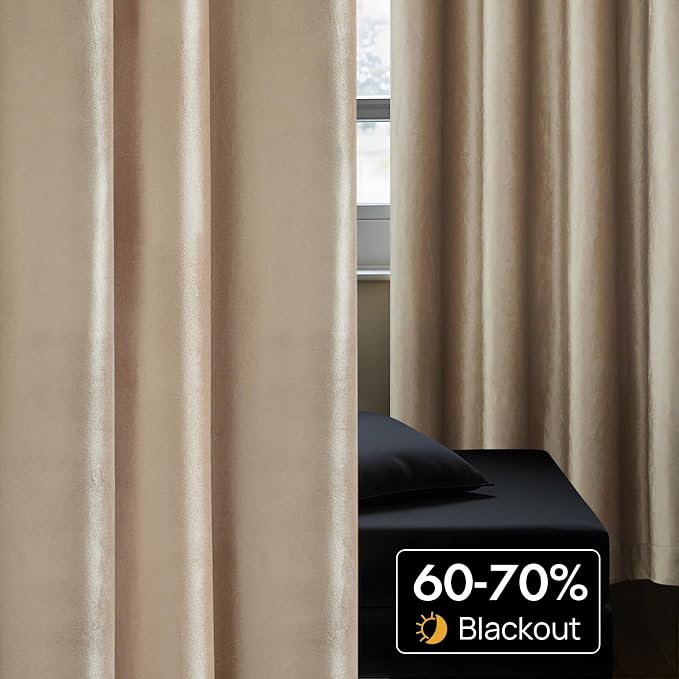 Velvet Champagne Grommet Blackout Curtains 84 inch Length - Image 4