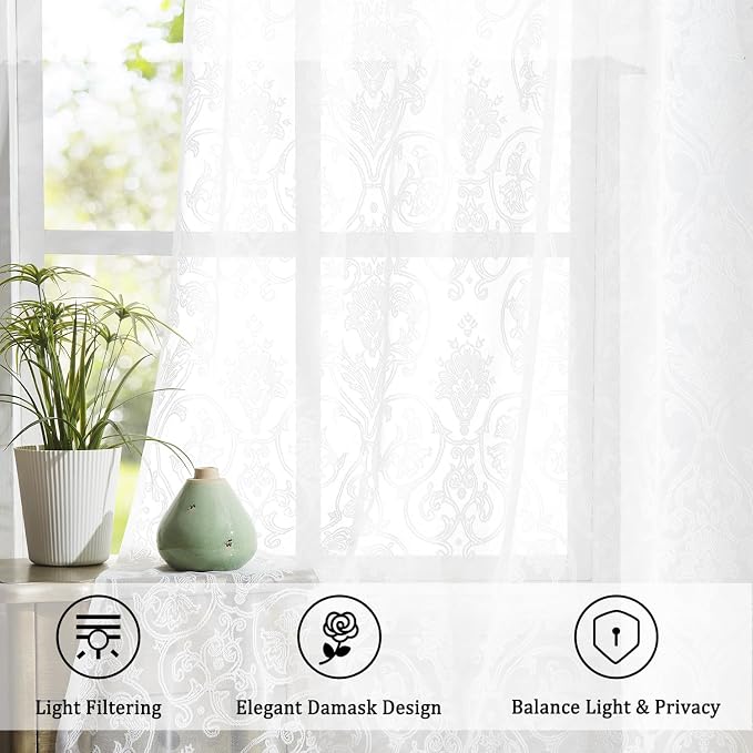 Treatmentex Lace Sheer Curtains Vintage Damask Knitted European Floral Damask - Image 9