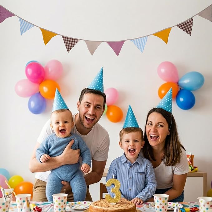 2Pcs Triangle Bunting Flag No-DIY Cotton Fabric Garland Reusable Party Banner - Image 7