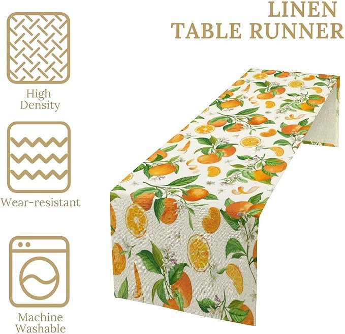 Spring Summer Orange Table Runner Vintage Citrus Lemon Fruit Mandarin Floral Dinner Runner for Farmhouse Baby Shower Party Holiday Home Kitchen Dining Table Decor 13x120