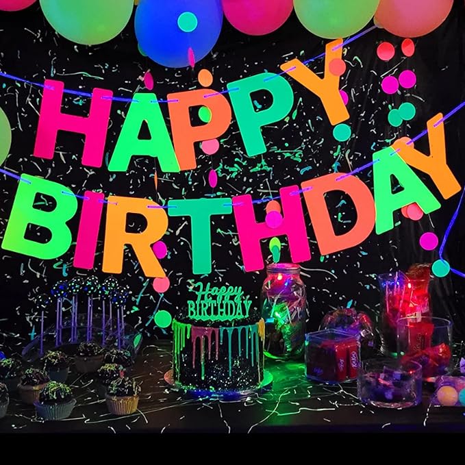 WELITTCON Neon 'Happy Birthday' Banner, UV Glow Party Supplies & Decorations - Image 4