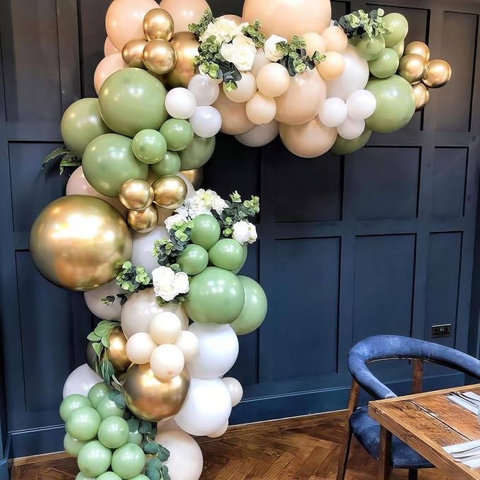 Sage Green Balloons, Sage Balloons Retro White Pearl Light Green Balloon - Image 3