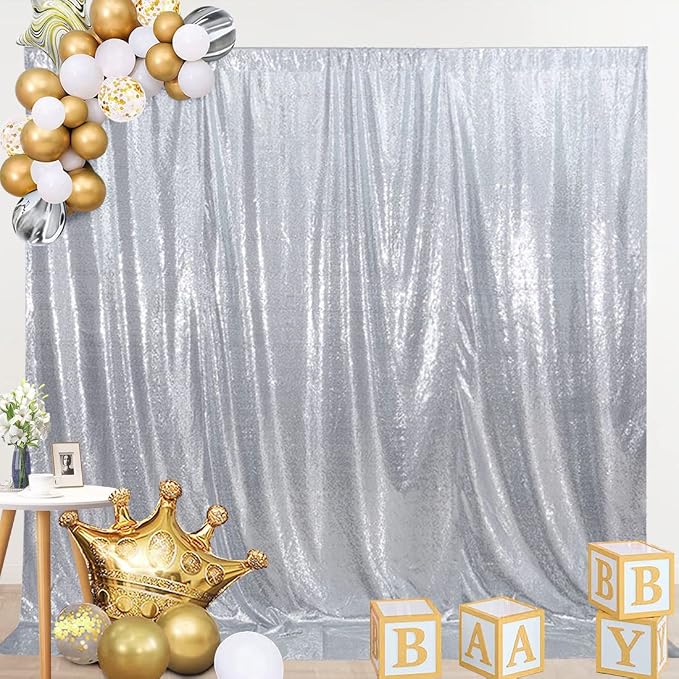 SquarePie 8x10ft Silver Sequin Backdrop, High Density Non-Transparent Glitter - Image 7
