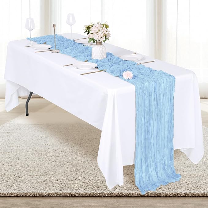 12 Pack Baby Blue Cheesecloth Table Runner 17x108 Inch Semi Sheer Boho Gauze - Image 4