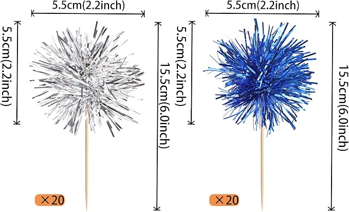 40 PCS Foil Firework Cupcake Toppers Sparkle Tinsel Cupcake Picks Fireworks - Image 2