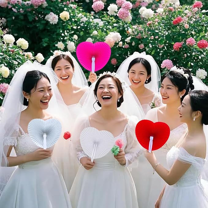 24 Pieces Multicolor Heart Paper Fans | Foldable Handheld Fans - Image 3