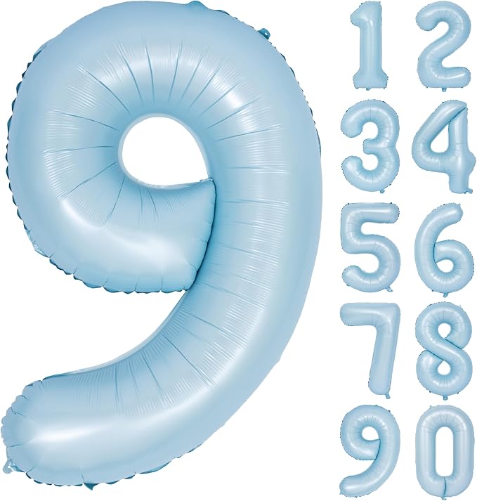 40 Inch Blue Number 9 Foil Balloon Light Blue Digital 9 Helium Balloon | by YOIOZAIZAI