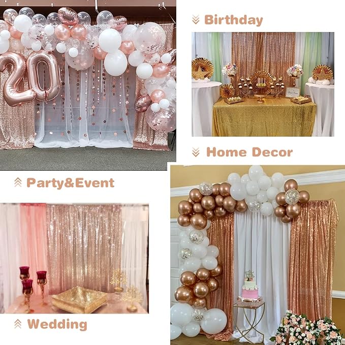 Eternal Beauty Rose Gold Sequin Backdrop Curtains, 2 Panels 4x8FT | 3mm Sparkle - Image 8