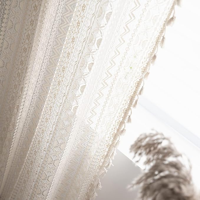 Sutuo Home Boho Lace Curtains for Kitchen Bedroom, Bohemian Crochet Sheer - Image 6