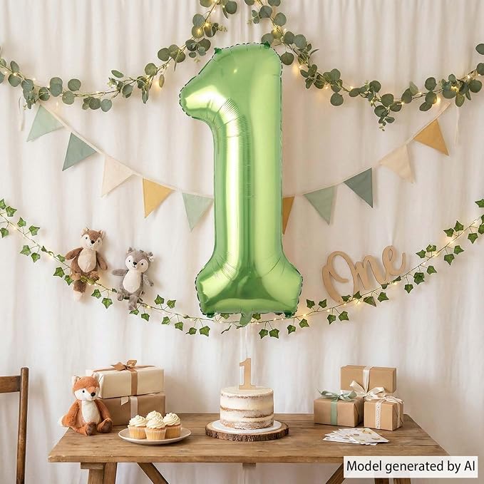 Light Green Number 1 Balloon 40 Inch, Shiny Foil Numeral Party Supplies | - Image 6