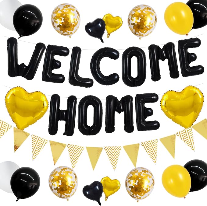 TONIFUL 16 Inch Black Welcome Home Foil Letter Balloons Banner Decor Kit | by TONIFUL