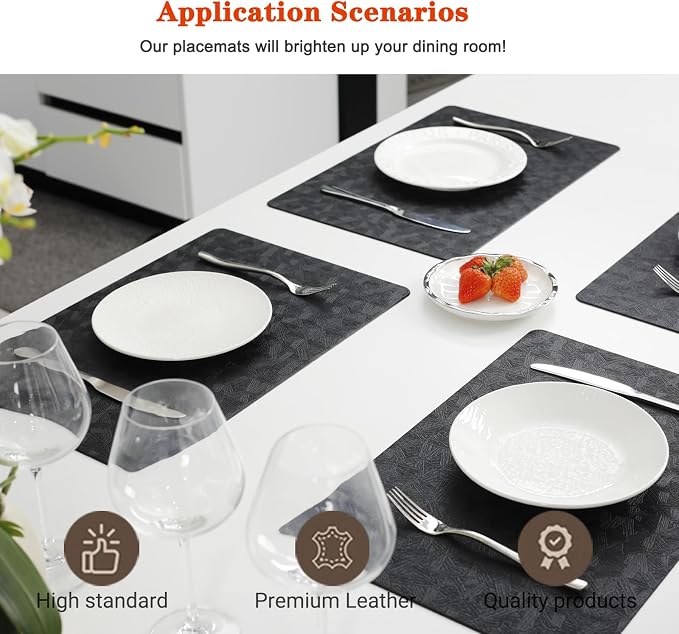 Vinyl Placemats Set of 6 Heat Resistant Easy Clean Non-Slip Place Mats - Image 2