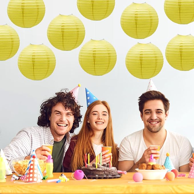 Yellow Paper Lanterns Hanging Chinese Japanese Round Lanterns 10 in 10 Pack | - Image 5