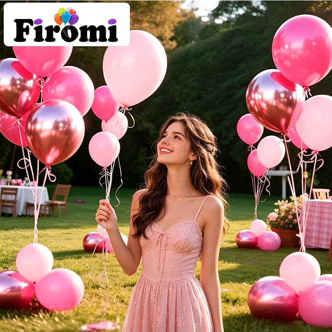 Firomi Metallic Chrome Pink Balloons Set 12-inch 70 pack | Chrome Hot Pink - Image 4