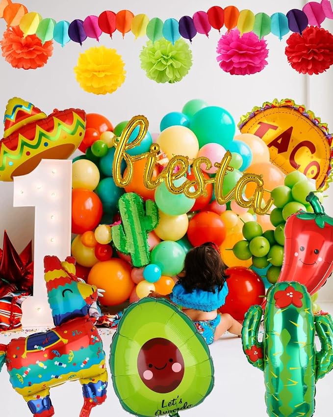 Fiesta Balloons Letter Banner Mexico Taco Cactus Mexican Fiesta Theme Set | - Image 4