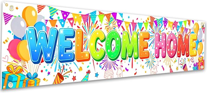 Welcome Home Banner Sign for Front Door Porch, 6x1.3 ft Long Narrow Welcome by Bafode