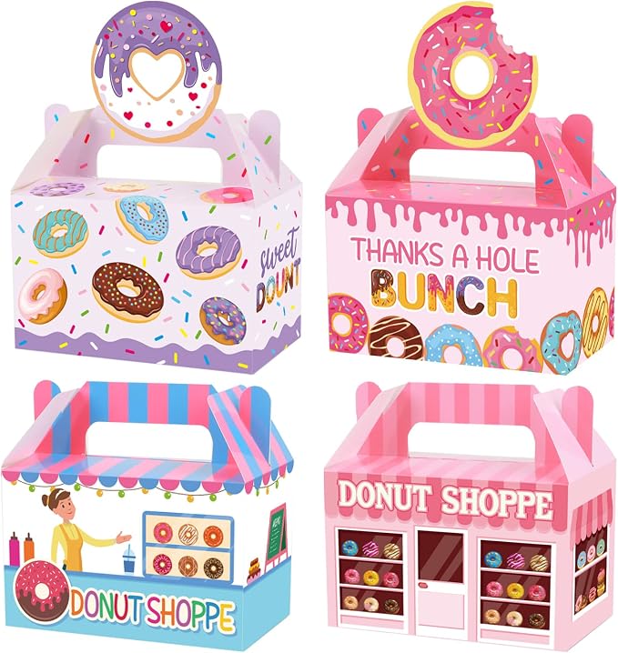 12 Pack Donut Party Favor Boxes Two Sweet Candy Treat Bags Cute Donut Goodie by Tevxj