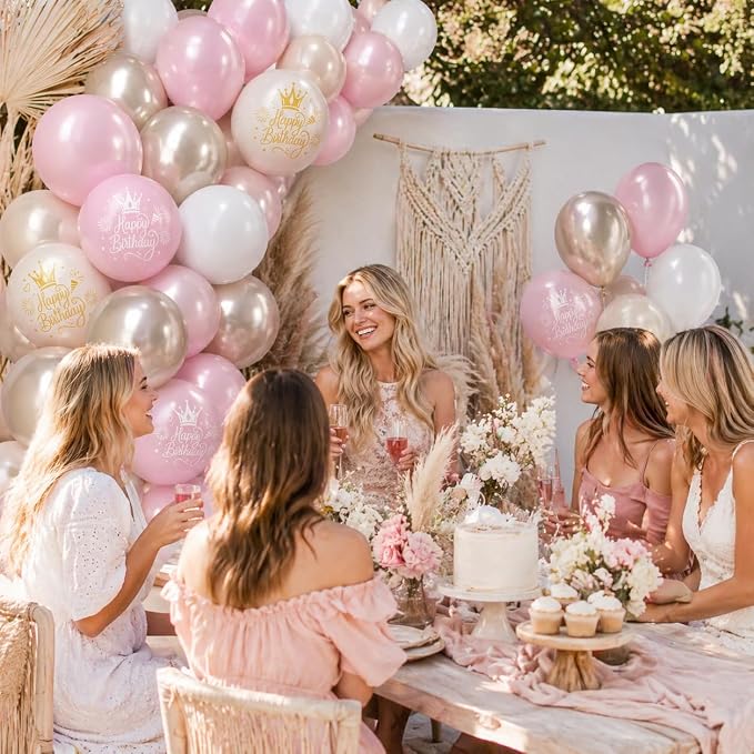 Dusty Pink Beige Gold Birthday Balloons - Image 4
