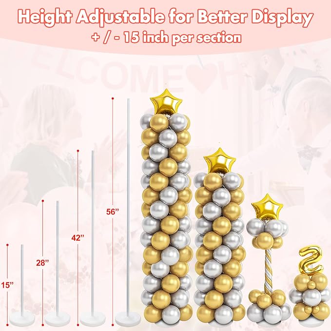 Balloon Column Stand Kit Set of 2, 56 Inch Height Adjustable Splicing Metal - Image 4