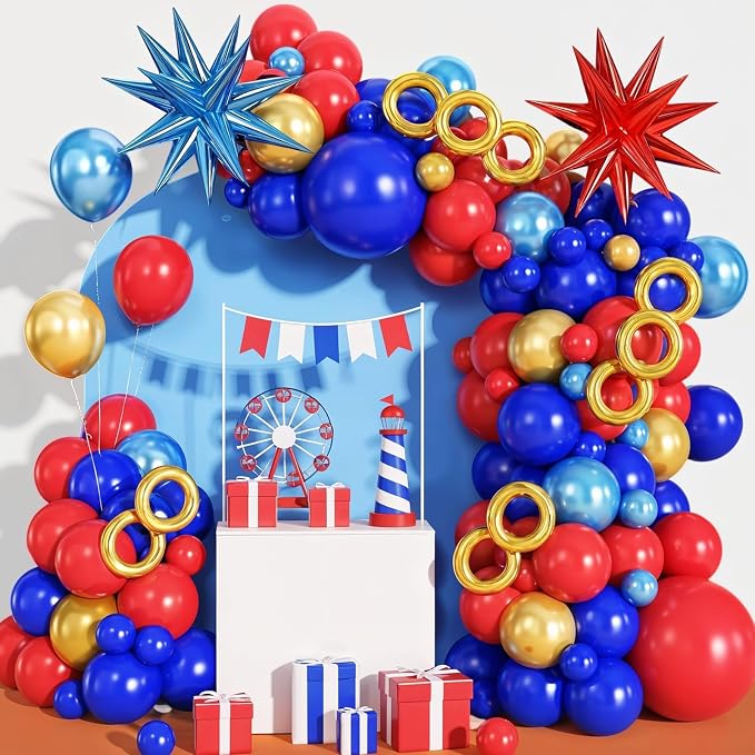 Red Blue Gold Balloons Arch Kit, Royal Blue Red Balloon Garland Kit - Image 3