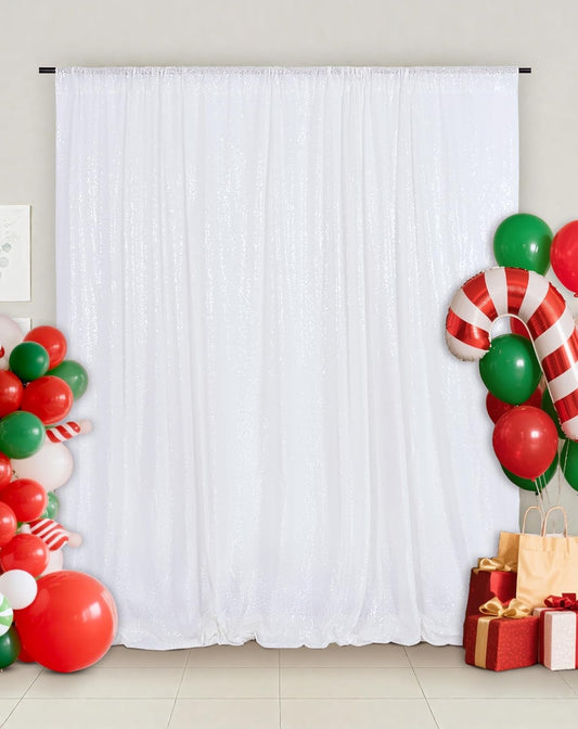 Eternal Beauty White Sequin Backdrop, 4x7 Ft Glitter Background Curtains for Christmas Shimmer Photography Party Wedding Birthday Back Drop Decor