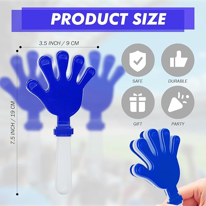 24 Pcs Hand Clappers Noisemakers 7.5 Inch Clappers Noisemakers Plastic Hand Clappers for Birthdays Game Football Sporting Events Cheers Supplies Dance Basketball Football Noisemakers(Blue and White)