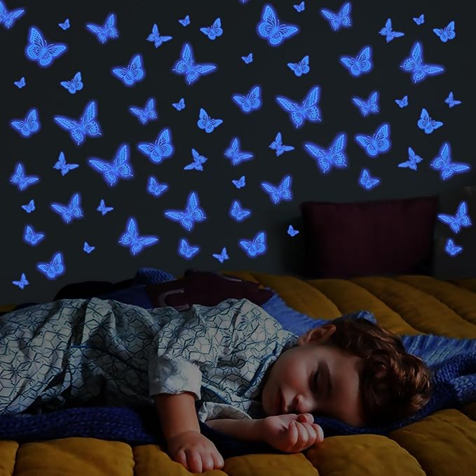 SAOROPEB Glow in The Dark 3D Butterfly 24 Pcs Blue Butterfly Stickers | 3 Sizes - Image 2