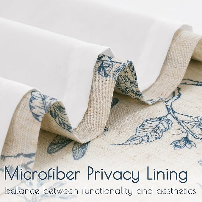 Blue Floral Linen Lined Curtains Rod Pocket 50W X 63L 2 Panels | Charlotte - Image 3