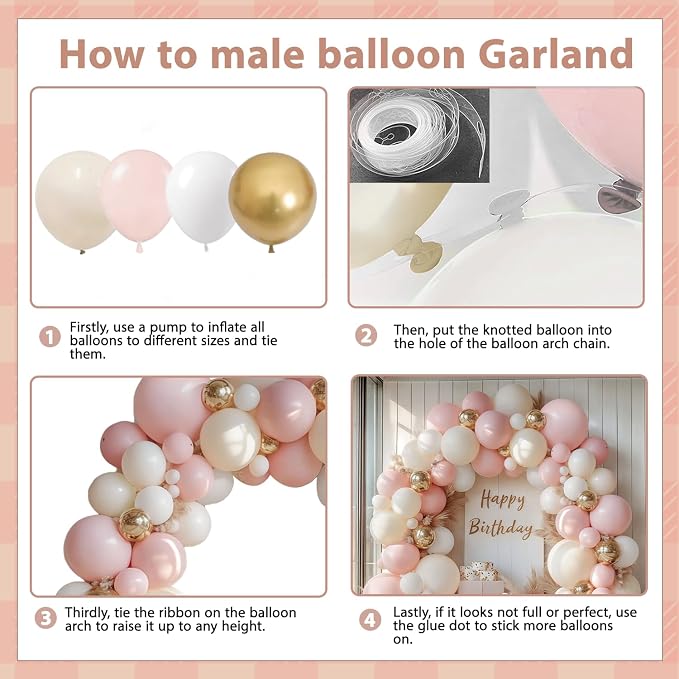 Pink Beige White Balloons Arch Kit, Sand White, Different Size | Latex Balloons - Image 3