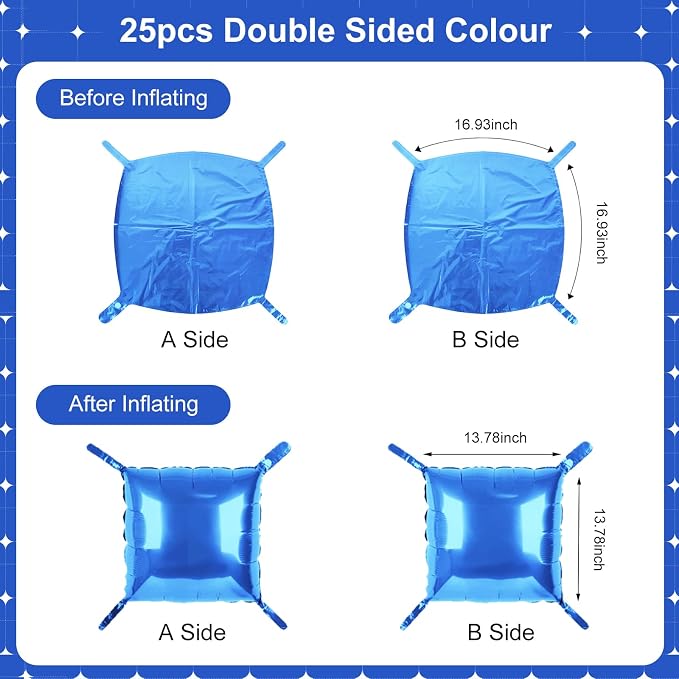 Blue Square Foil Balloons 25 Pcs Metallic Blue Balloons Wall Backdrop - Image 7