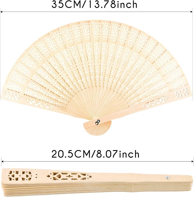 FEPITO 20 Pieces Wooden Handheld Paper Fan | Wooden Folding Fans - Image 2
