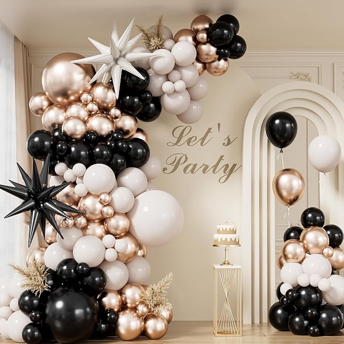 Black and Gold Balloon Arch Garland Kit, Star Foil Balloons by Adeyoo