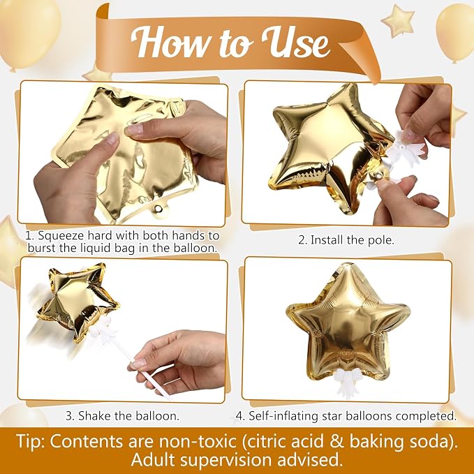15 Pcs Mini Star Self Inflatable Balloons Bulk - Image 2