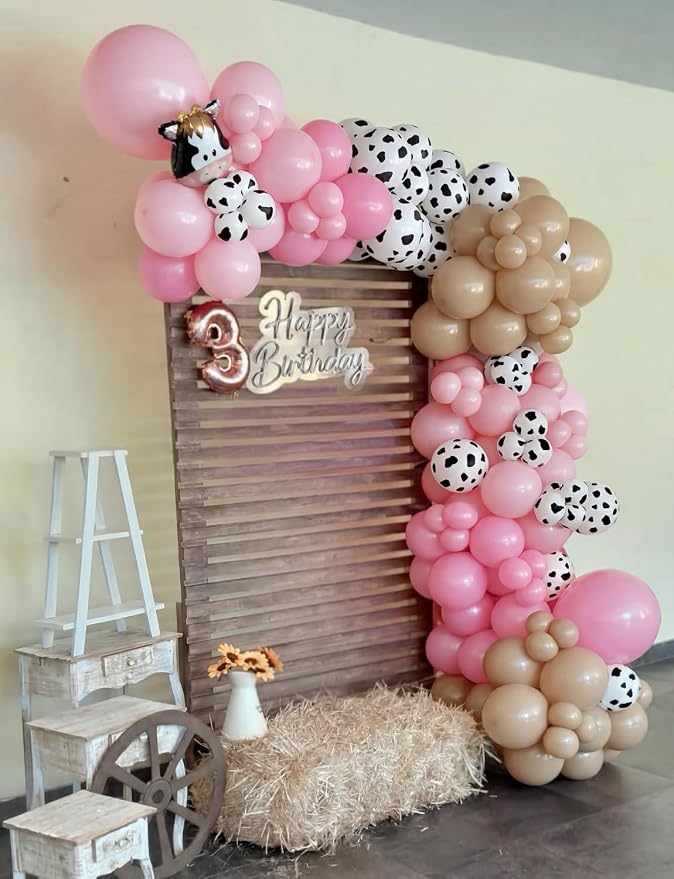 Cow Print Balloons, Pastel Pink, Nude & White Latex Balloon - Image 8