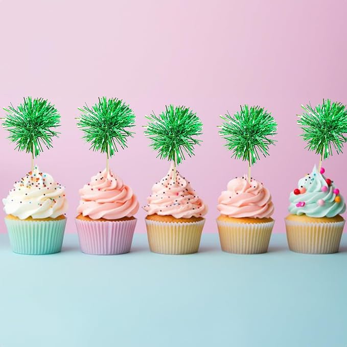 Gyufise 30Pcs Foil Firework Cupcake Toppers Sparkle Tinsel Cake Toppers Tinsel - Image 7