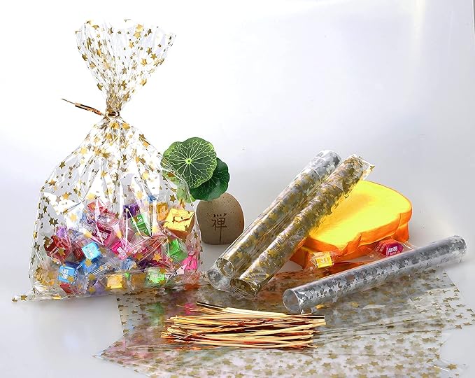 COQOFA 200 Pcs Star Printed 4"X 9" Gift Wrap Cello Cellophane Treat Bags Party - Image 7