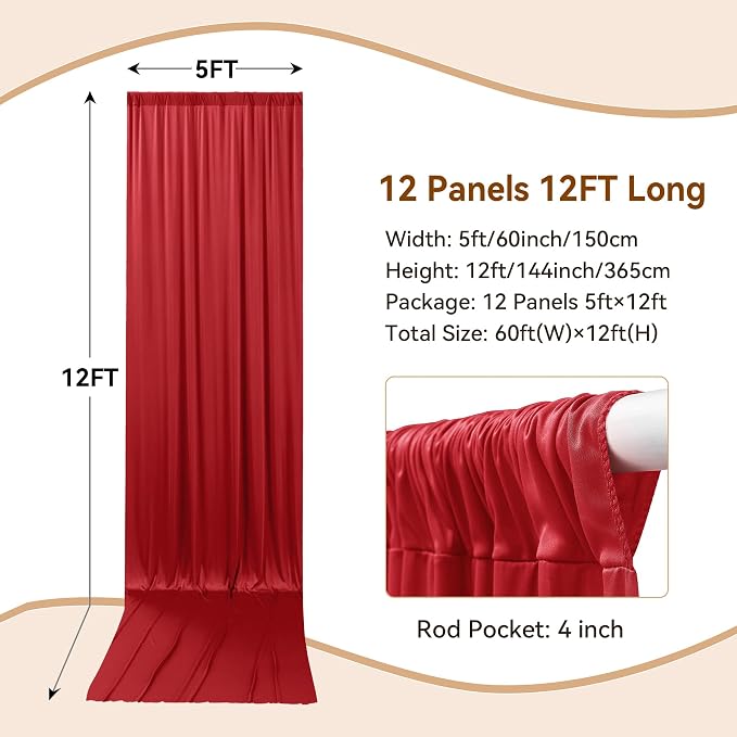 60×12ft Wrinkle Free Red Backdrop Curtain - Image 4